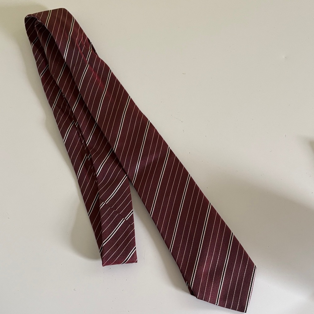 John Varvatos Burgundy Striped Narrow Silk Tie